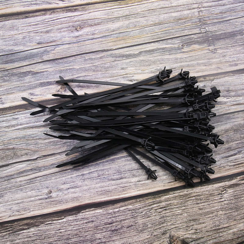 100pcs Push Mount Winged Chassis Cable Ties for Homehold Construction Industry Electronic Industry Auto Cable Wire Nylon Black 200x4.8mm Fit Hole Diameter 4mm-6mm