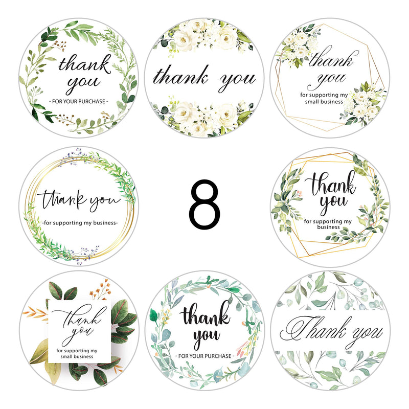 Avamie 1000 PCS Thank You Stickers Rolls, 1.5 inch Thank You for Supporting My Small Business Stickers, 16 Unique Designs, Thank You Stickers Labels 2 Rolls (Greenery and Kraft) Greenery and Kraft