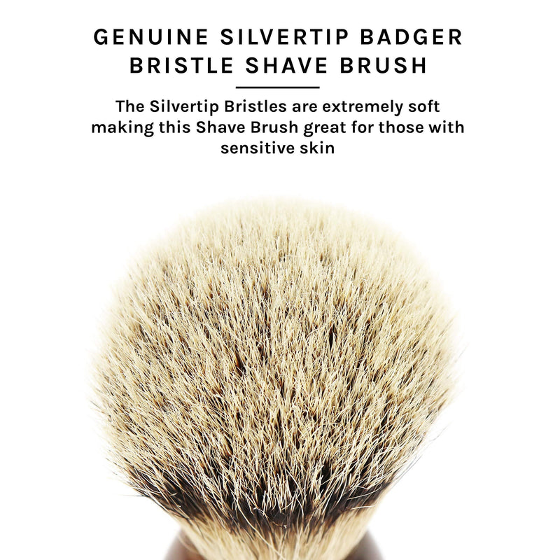 Parker Safety Razor - Faux Horn Handle, 100% Silvertip Badger Men's Shaving Brush & Stand, Hand Crafted with Parker's Long Loft Bristles