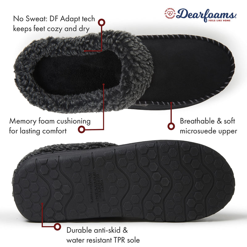 Dearfoams Men's Microfiber Suede Clog with Whipstitch Slipper Medium Wide Black