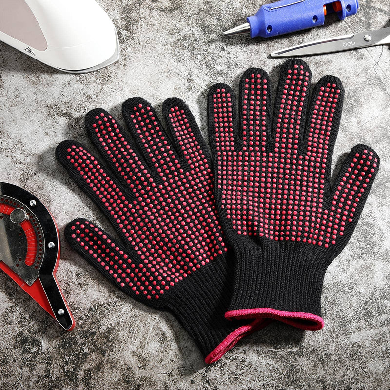 4 Pieces Heat Resistant Glove with Silicone Bumps 1 Roll Heat-Resistant Adhesive Tape Heat Proof Glove Mitts BBQ Even Tool for Printed Heat Transfer Curling Flat Iron Hair Styling Tools (Rose Red) Rose Red