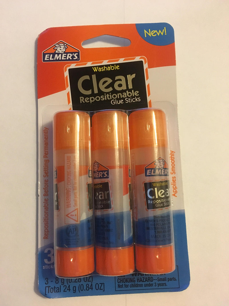 Elmer's Washable Clear Repositionable Glue Sticks - 3 Pack (0.28 Ounces each)