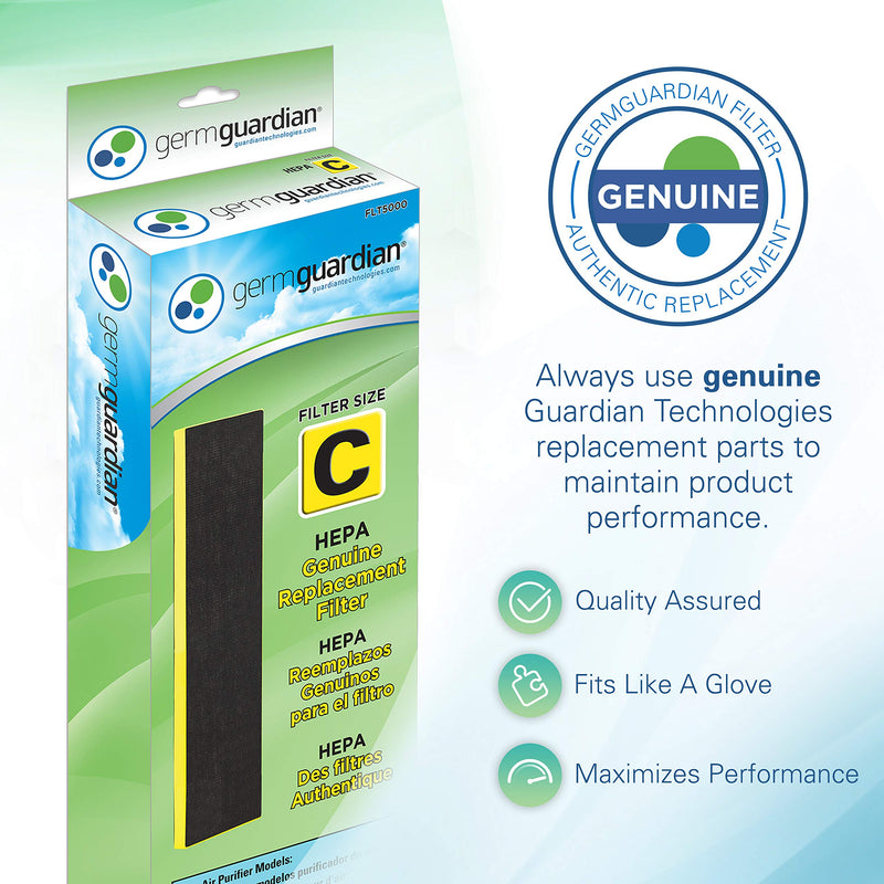 GermGuardian Air Purifier Filter FLT5000 Genuine HEPA Replacement Filter C for AC5000, AC5000E, AC5250PT, AC5350B, AC5350BCA, AC5350W, AC5300B Germ Guardian Air Purifiers , Gray 1 Pack
