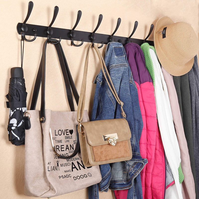 WEBI Coat Rack Wall Mounted Black,5 Tri Hooks for Hanging Coats,Wall Coat Hanger,Jacket Hanger,Wall Rack for Clothes,Backpack 1 Pack