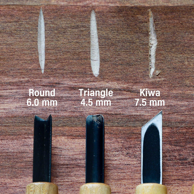Wazakura 3PCS Bonsai Chisel Kit with Round Gouge, Single Bevel Skewed and V-Parting Tool, Hand Carving Tool Set for Jin Shari Making, Woodworking Knife Pack (3PCS Bonsai Chisel Kit)