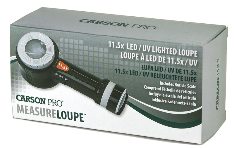 Carson PRO Series MeasureLoupe 11.5x LED and UV Lighted Loupe Magnifier with Reticle Scale and Storage Case (CP-45)