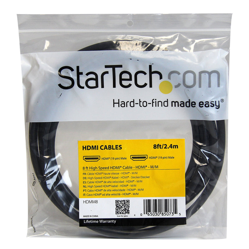StarTech.com 8 ft High Speed HDMI Cable – Ultra HD 4k x 2k HDMI Cable – HDMI to HDMI M/M - 8ft HDMI 1.4 Cable - Audio/Video Gold-Plated (HDMM8) Black 8 ft / 2.5m