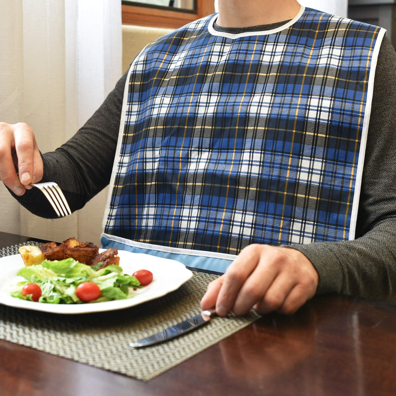 3 Pack Adult Bibs with Crumb Catcher - Waterproof and Reusable Clothing Protectors for Elderly Men and Women