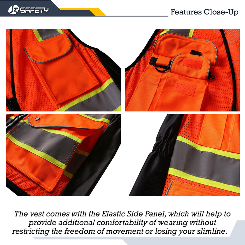 JKSafety 9 Pockets Women Hi-Vis Reflective Safety Vest | Mesh Neon Orange| Reflective Strips with Yellow Extended Trims | ANSI Compliant (168-Orange, S) Small V168-orange