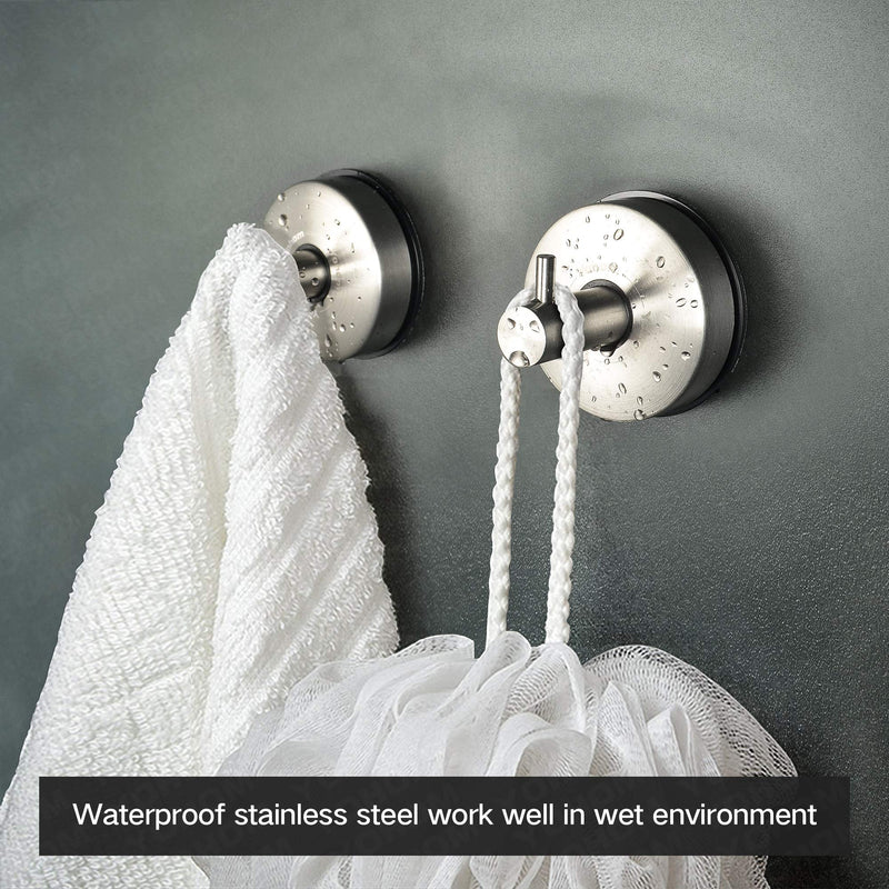 Yohom 2Pcs SUS 304 Stainless Steel Vacuum Suction Cup Hooks Shower Holder - Removable Bathroom Shower Hook Suction Towel Rack and Kitchen Organizer for Towel Hook, Bathrobe and Loofah,Brushed Finish Brushed