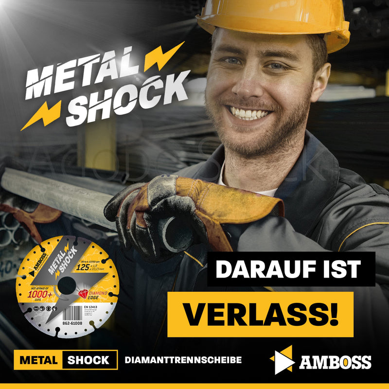 AMBOSS METAL SHOCK - diamond cutting disc 125 x 1.8 x 22.23 mm - suitable for metal/steel/stainless steel - suitable for angle grinders Ø 125mm x 22.2mm (metal shock)