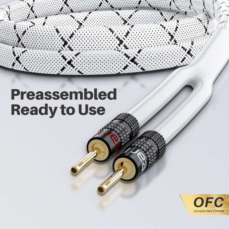 GearIT 12AWG Premium Heavy Duty Braided Speaker Wire (3 Feet) with Dual Gold Plated Banana Plug Tips - Oxygen-Free Copper (OFC) Construction, White 3 Feet