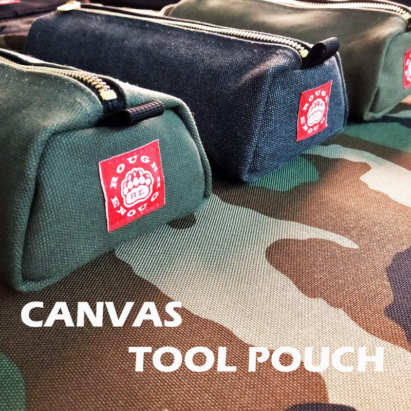 Rough Enough Canvas Small Tool Bag Pouch Storage Organizer Box Pencil Case for School Art Supplies with Zipper for Men Army Green