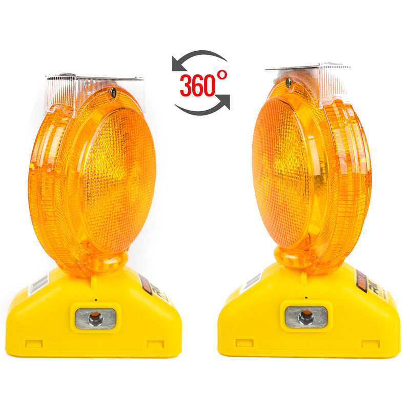 (One Ea) RK Safety BLIGHT-ST Solar Rechargeable Barricade Amber LED Warning Lights | Traffic signal Flashing 2-Sided Visibility, Type A/C, 3-Way Operation Switch | W/Switch Pin and Bolt