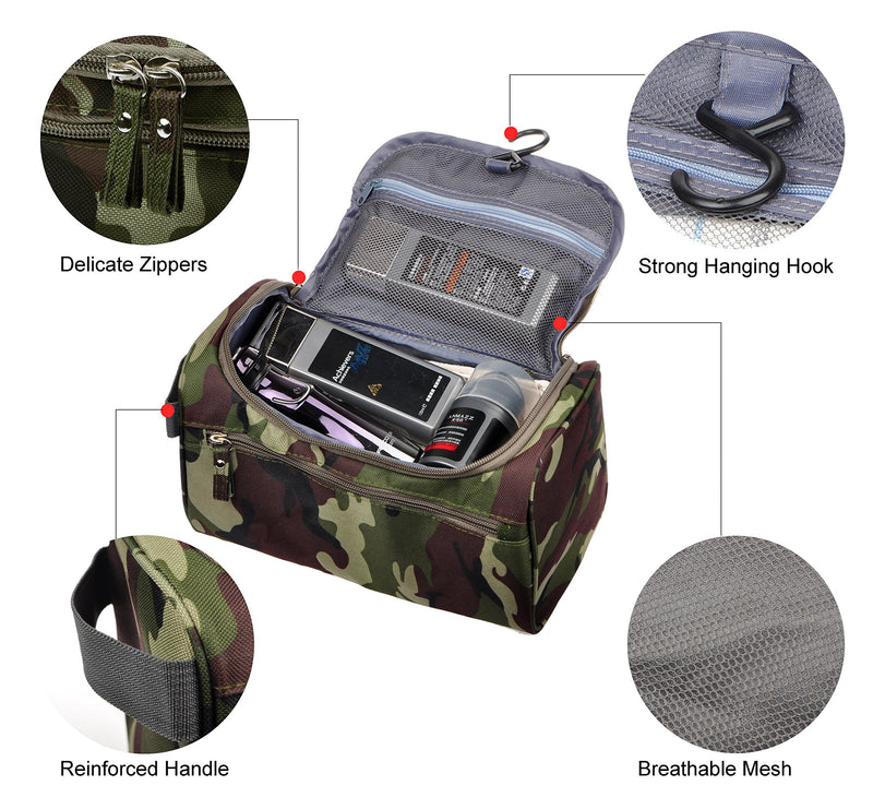 Vercord Mens Toiletry Bag Wash Travel Small Shaving Dop Kit Shower Bathroom Ditty Hygiene Bag Camo Dark Green