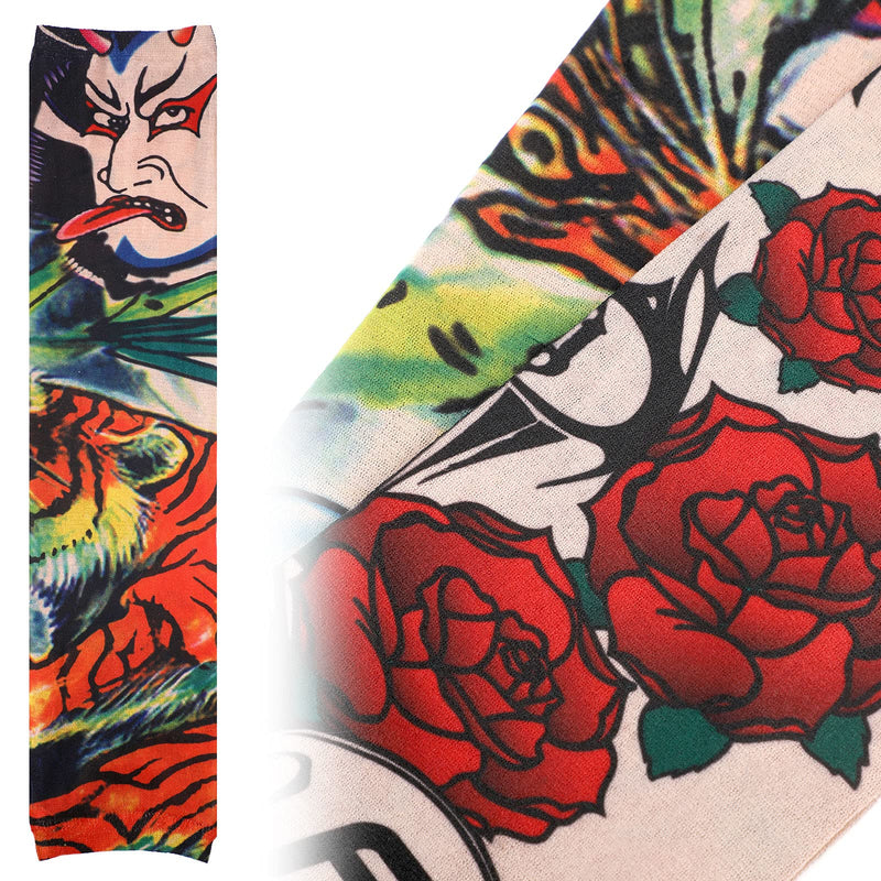 12 Pieces Tattoo Sleeves Set Fake Sunscreen Arm Sleeves Soft Elasticity Flower Arm Gloves Cycling (Skull Pattern) Skull Pattern