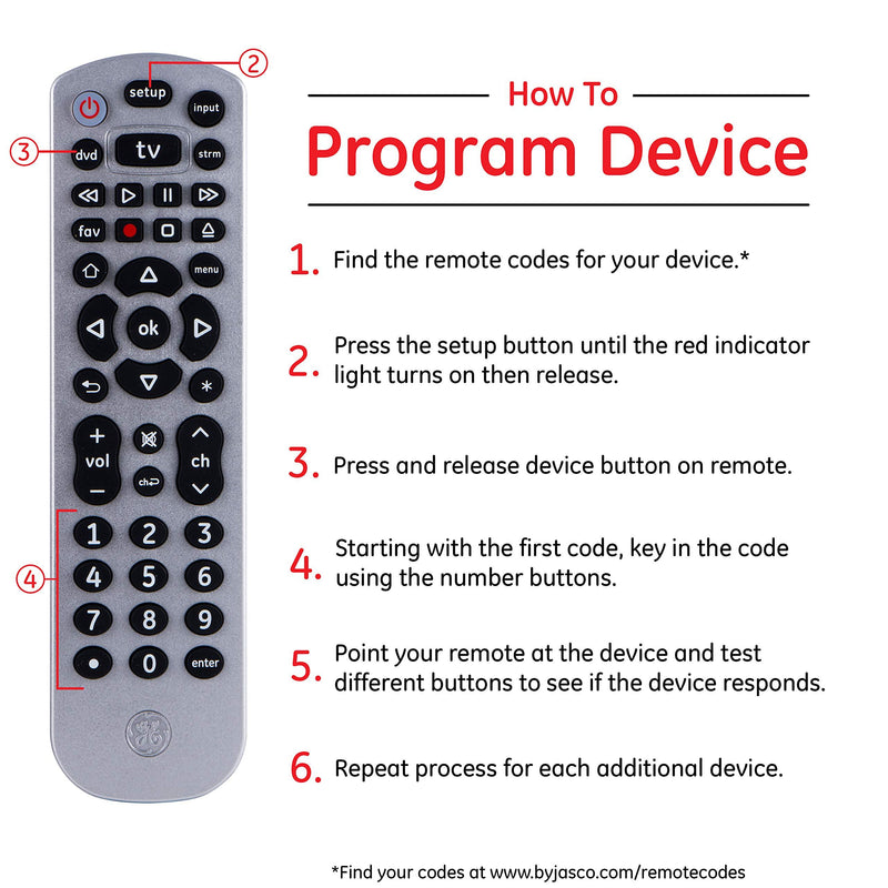 GE Universal Remote Control for Samsung, Vizio, Lg, Sony, Sharp, Roku, Apple TV, TLC, Panasonic, Smart TVs, Streaming Players, Blu-Ray, DVD, 3-Device, Silver, 34928 3-Device Silver