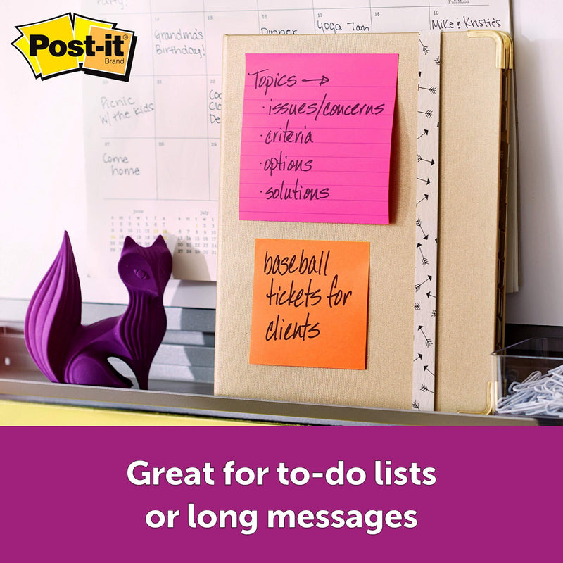 Post-it Super Sticky Notes, 4 in x 4 in, 6 Pads, 2x the Sticking Power, Rio de Janeiro Collection, Bright Colors (Orange, Pink, Blue, Green), Recyclable (675-6SSUC) Ultra
