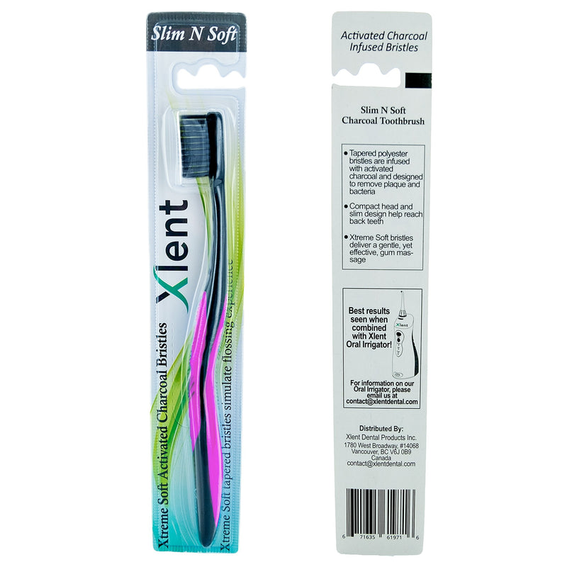 Activated Charcoal Bristle Toothbrush - Xtreme (Extreme) Soft, Ultrafine, Tapered bristles, Compact Head & Slim Design - (4 Count) 4 Count (Pack of 1)