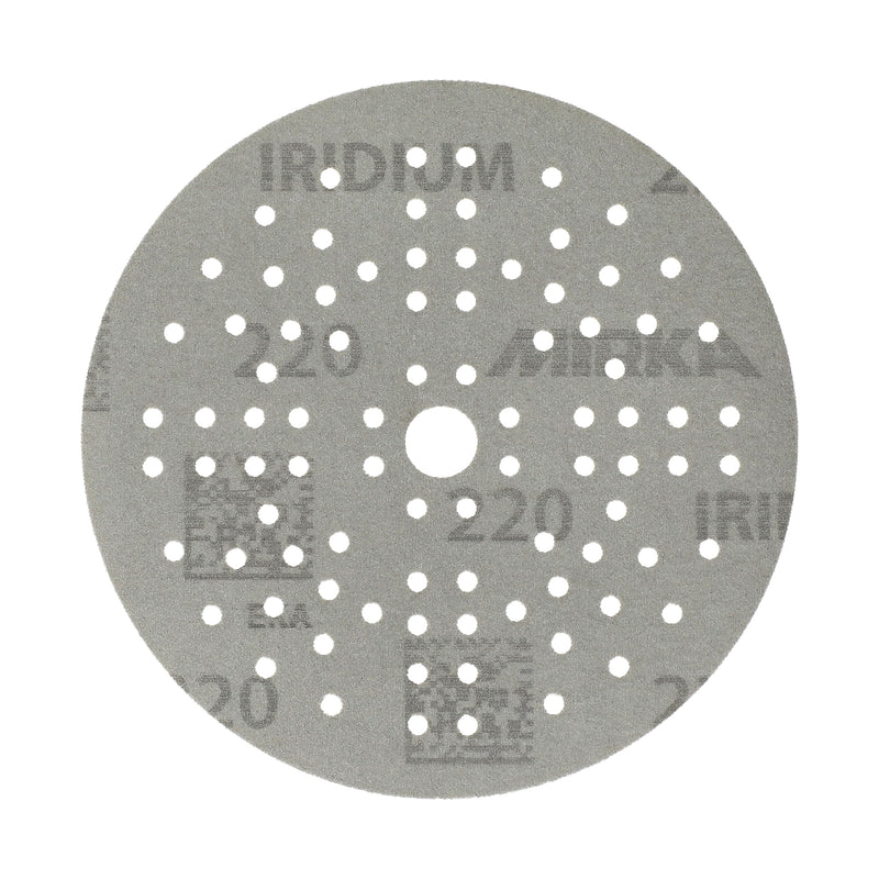 Mirka Iridium premium sandpaper Ø 125mm Velcro 89-hole, grain 220, 100 pieces / for sanding paint, filler, primer, wood, steel, solid surface materials, plastic grain P220