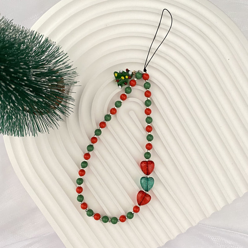 TUCAI Christmas Beaded phone charms Christmas Tree Phone Chain Handmade Rainbow Acrylic Beads Keychain for Women Girls style 2