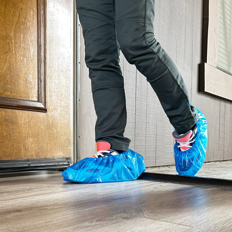 GSD Brand 100 Pack Extra Large Blue Disposable Non-Slip Boot & Shoe Covers. Waterproof Indoor Use Premium Durable Booties with Non Skid Treads. Fits US Men's Size 14 and Women's 16 Shoe Size