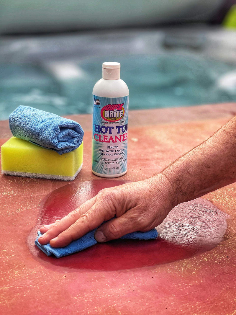 Quick N Brite Heavy Duty Hot Tub Cleaner with Sponge and Cloth for Spaâ€™s, Jetted Tubs, Whirlpools,Â Cleans Body Oils, Grease, Hard Water Spots, Vinyl Covers, Fiberglass, Filters, 16 oz, 1-Pack