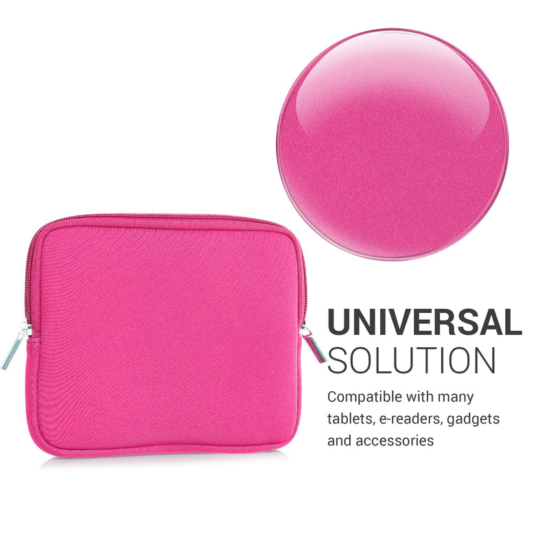 kwmobile Neoprene e-Reader Pouch Size 6,8-7" eReader - Universal eBook Sleeve Case with Zipper, Wrist Strap - Neon Pink