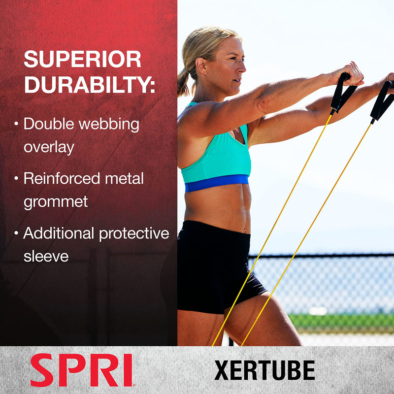 SPRI Xertube Resistance Bands with Handles – All Exercise Cords Sold Separately with Home Gym Fitness Door Anchor Attachment Option c) Medium (Red) With Door Attachment