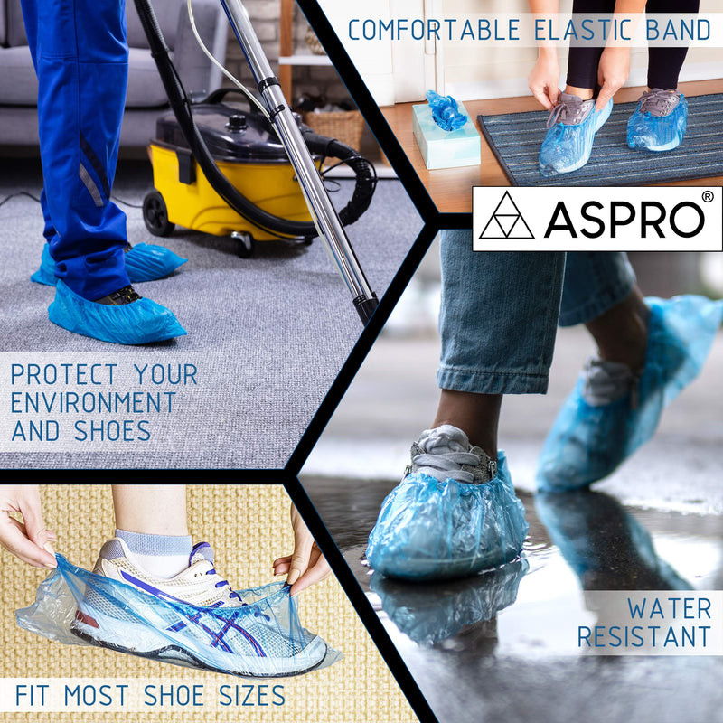 STANDART CPE Overshoes by ASPRO 2.5g Disposable Shoe Covers Protector - Pack of 100 - Waterproof - One Size - Blue 100 Count (Pack of 1)