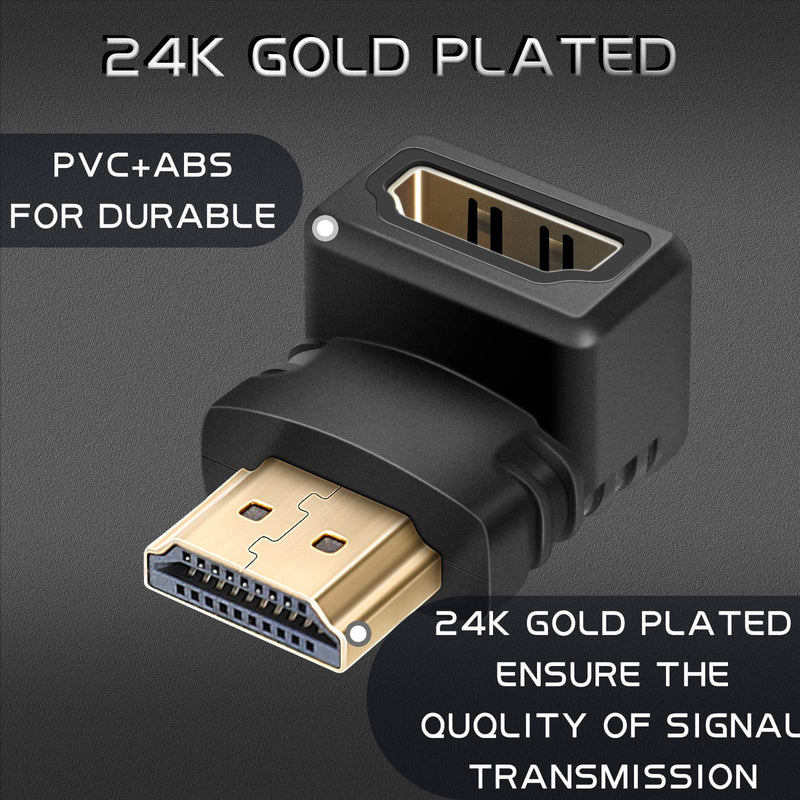 2 Pack HDMI Adapter, Tsemy Right Angle 90 Degree Gold Plated HDMI Male to Female Connector, Female to Female HDMI Connector, Support 3D 4K 1080P HDMI Extender for HDTV Laptop PC