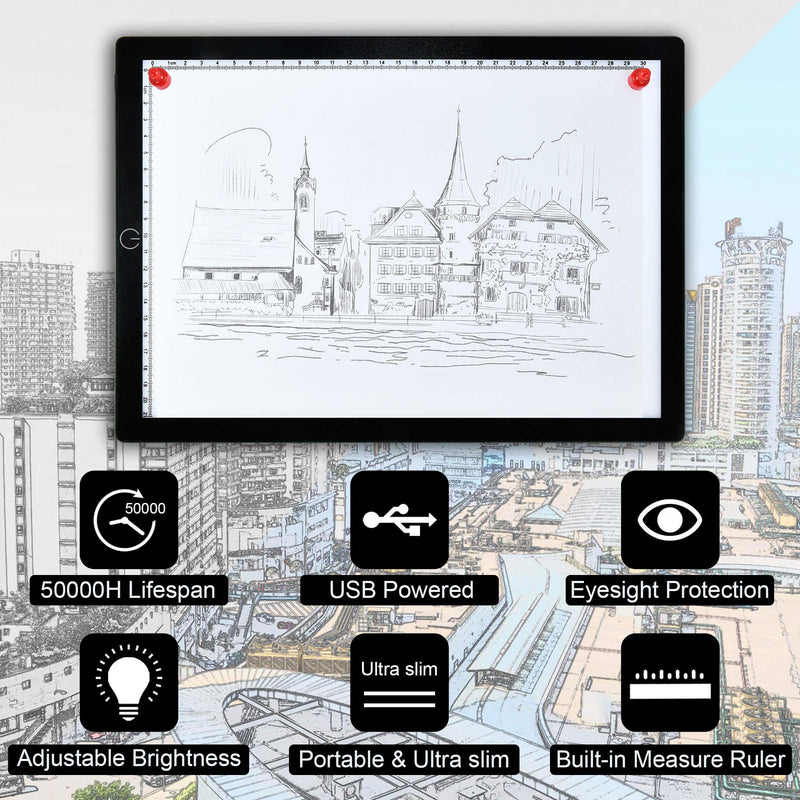 comzler Light Board, A4 Tracing Light Box, Magnetic Light Pad, Light Table for Tracing, LED Light Drawing Board, Sketch Pad LED Light Drawing Pad, Cricut Light Pad, Dimmable Brightness 01 - A4