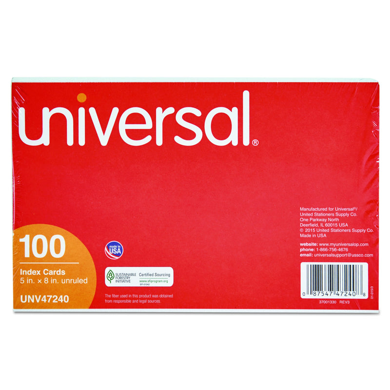 Universal Unruled Index Cards, 5" x 8", White, 100/Pack (47240)