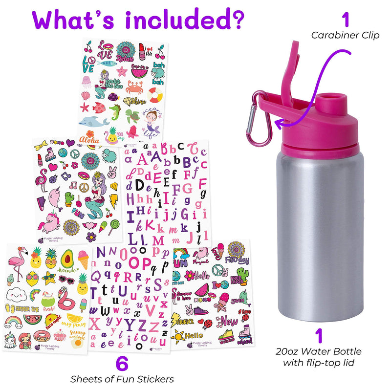Purple Ladybug Decorate Your Own Water Bottle for Girls Craft Kit with Tons of Fun On-Trend Stickers - BPA Free, Kids Water Bottle - Great Girl Gift Idea, Fun Creative DIY Kids Arts & Crafts Activity