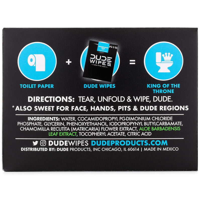 DUDE Wipes Flushable Wipes, Individually Wrapped for Travel, Unscented Wet Wipes with Vitamin-E & Aloe, Septic and Sewer Safe, 30 Count (Pack of 2)