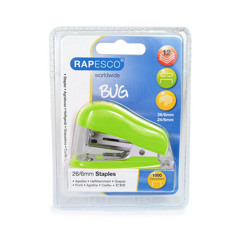 Rapesco Bug Mini Stapler, Green (1411)