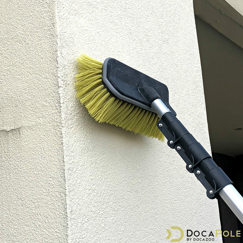 DocaPole Hard Bristle Deck Brush and Bi-Level Scrub Brush Extension Pole Attachment (11â€) | Long Handle Scrub Brush and Deck Brush for Deck, House Siding, Brick, Concrete and more (Pole Not Included)