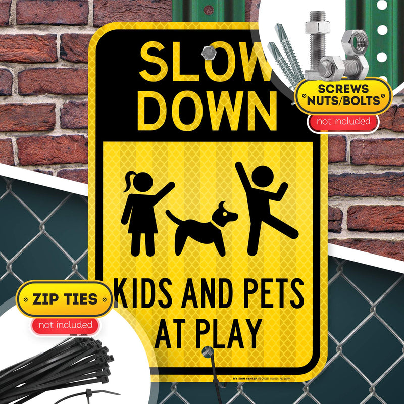 Slow Down Kids at Play Sign , Large 12” x 18” 3M Reflective (EGP) Aluminum, Easy Mounting, Rust-Free/Fade Resistance, Indoor/Outdoor, USA Made By MY SIGN CENTER