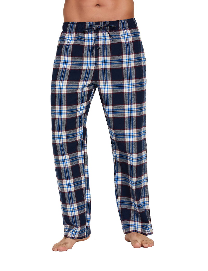 YINC Men's 100% Cotton Super Soft Flannel Pajama Pants Medium Navy White Tartan