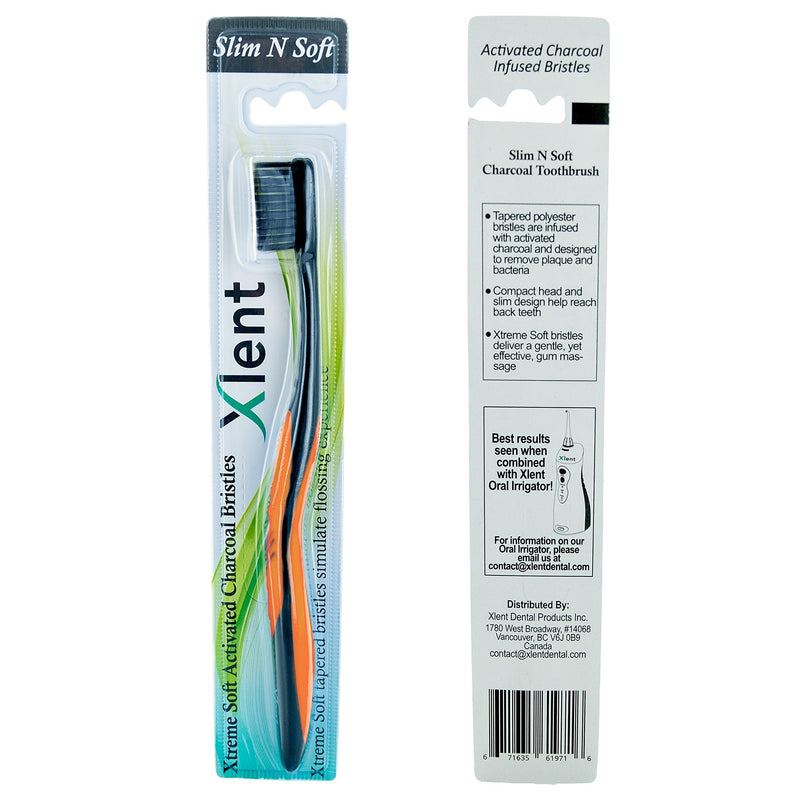 Activated Charcoal Bristle Toothbrush - Xtreme (Extreme) Soft, Ultrafine, Tapered bristles, Compact Head & Slim Design - (8 Count) 8 Count (Pack of 1)