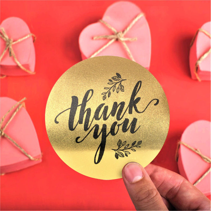 Thank You Label Sticker 1.5" Round Matte Gold 500 Labels per Roll, Thank You Sticker Gold for Birthdays, Weddings, Giveaways, Bridal Showers and Perfect for Small Business Owner