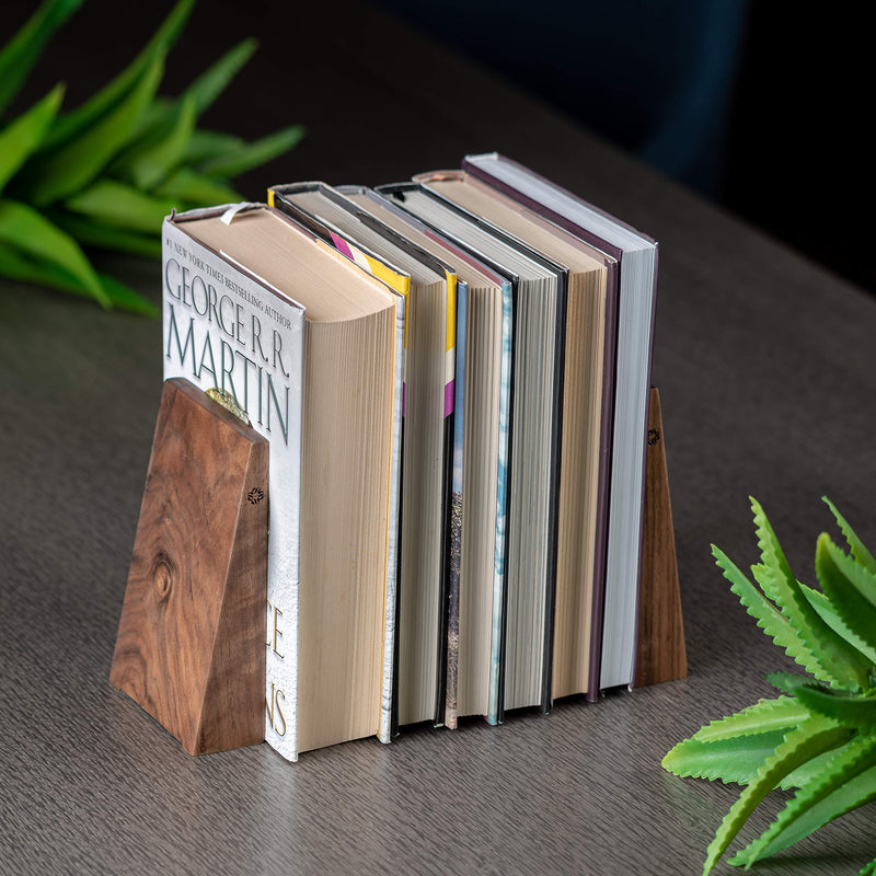 TILISMA Handmade Wooden Book Ends - Decorative Bookends for Shelves - Sturdy Book Holders for Heavy Books - Walnut Tree