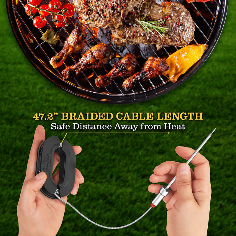 NutriChef Smart Bluetooth BBQ Grill Thermometer - Upgraded Stainless Dual Probes Safe to Leave in Outdoor Barbecue Meat Smoker - Wireless Remote Alert iOS Android Phone WiFi App, One Size, PWIRBBQ80 Multi Probe