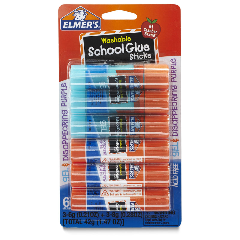 Elmer's Washable School Glue, Gel & Disappearing Purple, 6 Pack 6-Pack 0.21 oz and 0.28 oz Combo