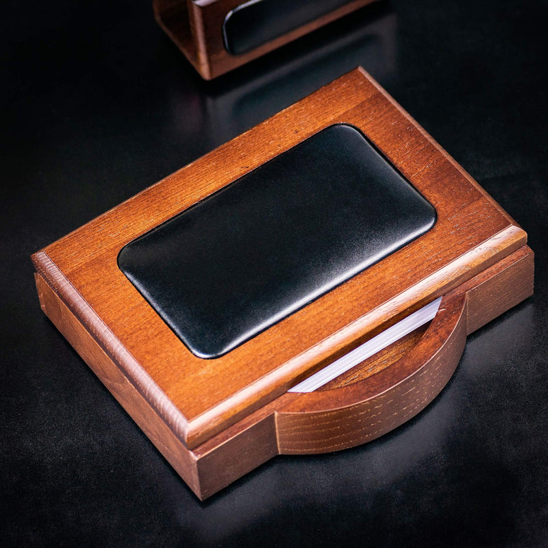 Dacasso A8409 4 x 6 Desktop Memo Holder, Wood & Leather, Walnut