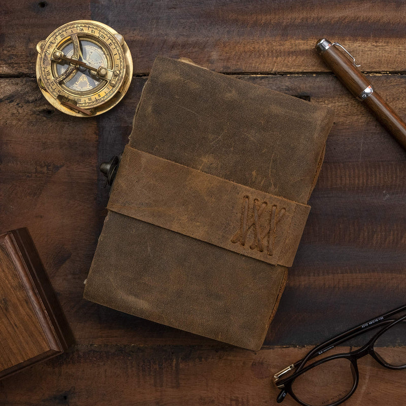 Vintage Leather Journal - Lock Closure, Book of Shadows Journal, Grimoire Journal, Witch Journal, Vintage Journal 240 pages Antique Deckle Edge Paper 7" x 5" Vintage Brown