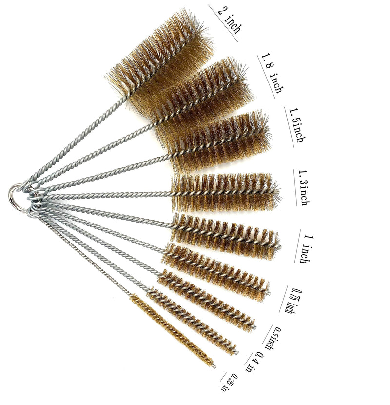 Ctsyuqoo Pipe Cleaning Brush Set with Brass Bristles, 9 Piece Variety Pack for Auto Parts, Bottles, Guns, Tubes, Etc.
