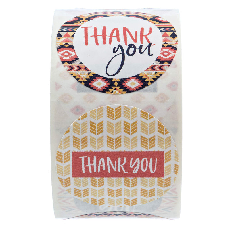 Aztec Boho Thank You Stickers - 1.5" Circle Labels / 500 per Pack