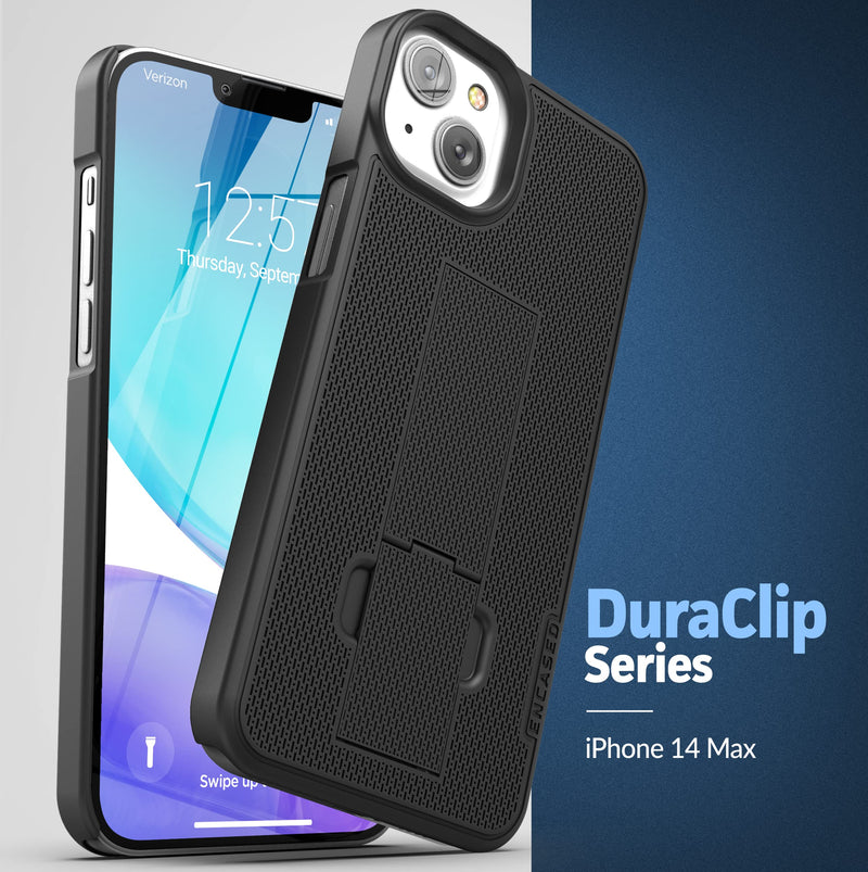 Encased DuraClip Holster Case for iPhone 14 Plus 6.7" (2022) Belt Clip with Kickstand - Black