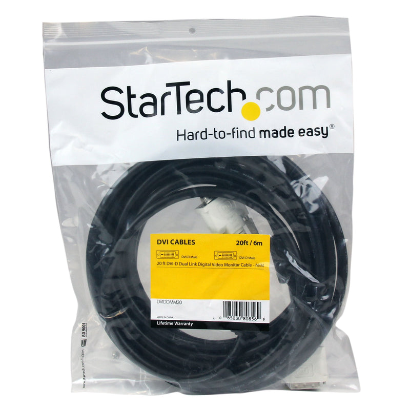 StarTech.com Dual Link DVI Cable - 20 ft - Male to Male - 2560x1600 - DVI-D Cable - Computer Monitor Cable - DVI Cord - Video Cable (DVIDDMM20)